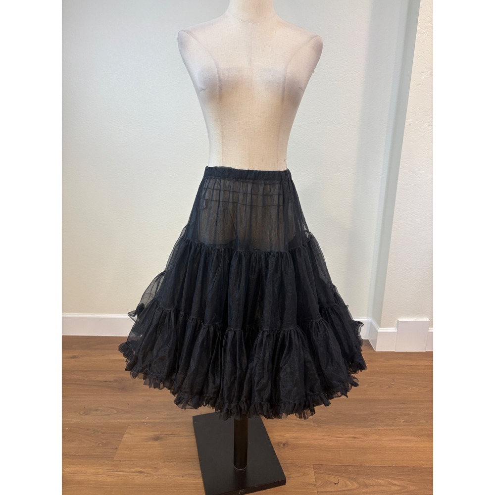 vtg Malco Modes Petticoat Women L Black Crinoline Tiered Square dance rockabilly